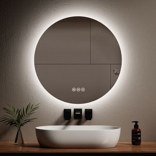 Miroir Lumineux Salle De Bain Rond 70cm Anti Buée Tactile Lumière Réglable 3 Couleurs