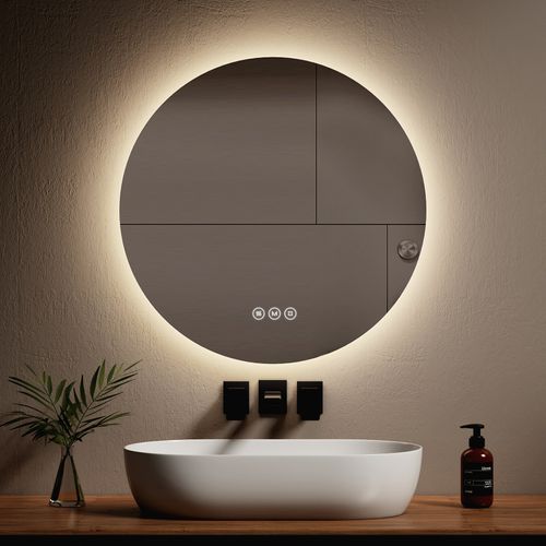 Miroir Lumineux Salle De Bain Rond 70cm Anti Buée Tactile Lumière Réglable 3 Couleurs