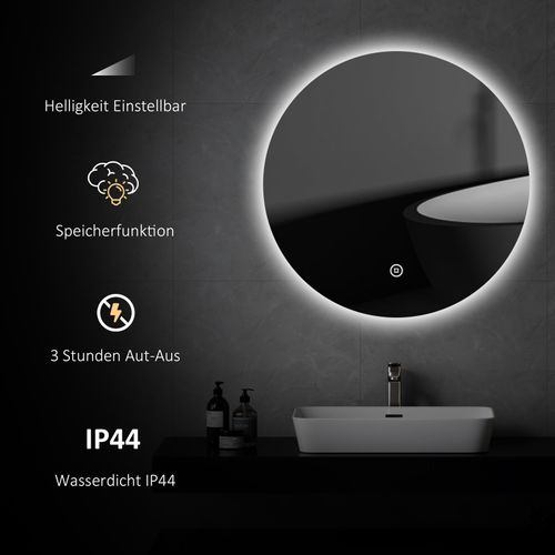 Miroir Lumineux Salle De Bain Rond 70cm Lumière Blanche Froide Tactile