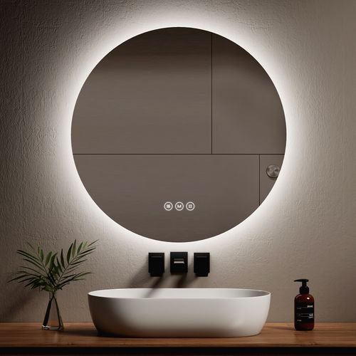 Miroir Lumineux Salle De Bain Rond 80cm Anti Buée Tactile Lumière Réglable 3 Couleurs