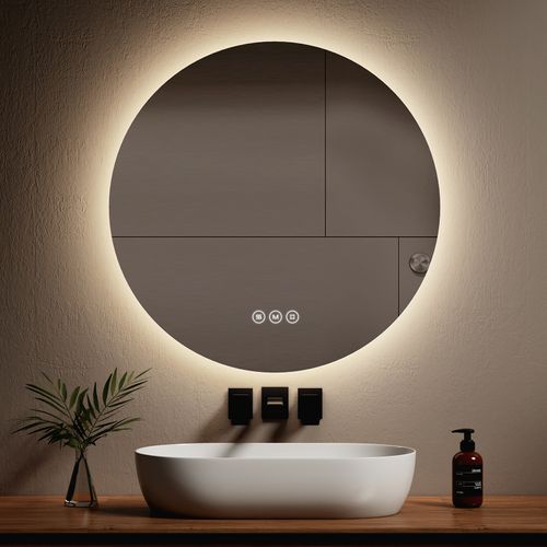 Miroir Lumineux Salle De Bain Rond 80cm Anti Buée Tactile Lumière Réglable 3 Couleurs