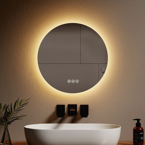Miroir Lumineux Salle De Bain Rond 50cm Anti Buée Tactile Lumière Réglable 3 Couleurs