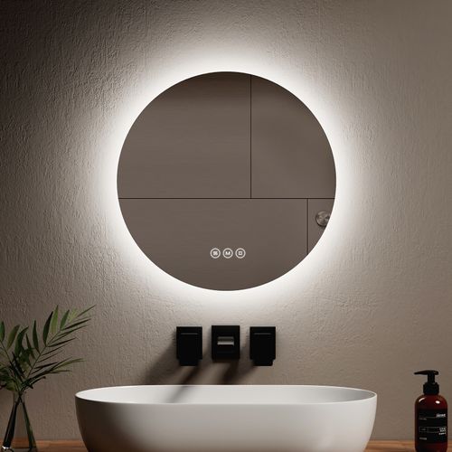 Miroir Lumineux Salle De Bain Rond 50cm Anti Buée Tactile Lumière Réglable 3 Couleurs