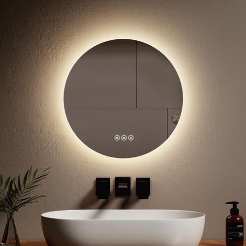 Miroir Lumineux Salle De Bain Rond 50cm Anti Buée Tactile Lumière Réglable 3 Couleurs