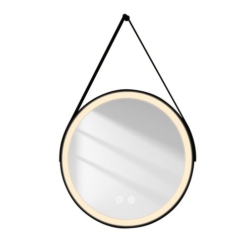 Miroir Lumineux Salle De Bain Rond 60cm Tactile 3 Couleurs De Lumières Noir Sangle Réglable