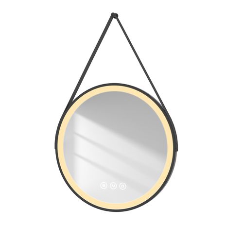 Miroir Lumineux Salle De Bain Rond 60cm Noir Anti-buée Tactile 3 Couleurs De LED Lumières