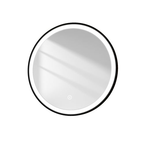 Miroir Pour Salle De Bain LED Rond 60cm Cadre Noir Tactile Lumière Froide Sangle Réglable
