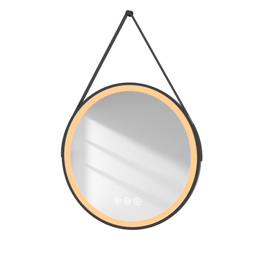 Miroir Lumineux Salle De Bain Rond 70cm Noir Anti-buée Tactile 3 Couleurs De LED Lumières