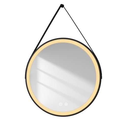 Miroir Lumineux Salle De Bain Rond 80cm Tactile 3 Couleurs De Lumières Noir Sangle Réglable