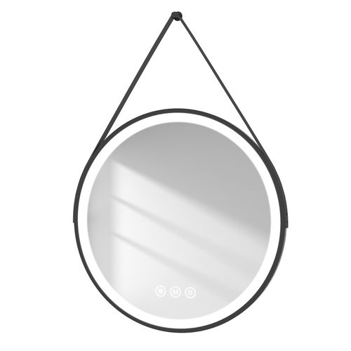 Miroir Lumineux Salle De Bain Rond 80cm Noir Anti-buée Tactile 3 Couleurs De LED Lumières