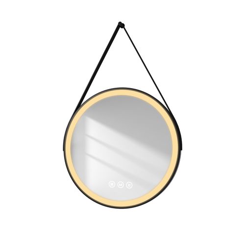 Miroir Lumineux Salle De Bain Rond 50cm Noir Anti-buée Tactile 3 Couleurs De LED Lumières