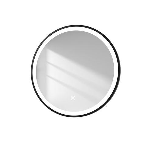 Miroir Lumineux Salle De Bain Rond 50cm Cadre Noir Tactile Lumière Froide Sangle Réglable