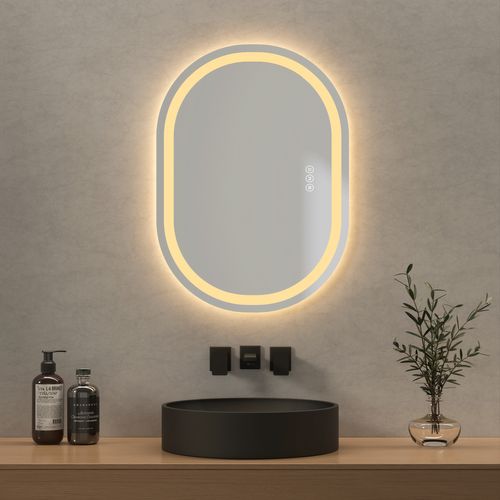 Miroir LED Salle De Bain Ovale 70x50cm Tactile Anti Buée Éclairage LED 3 Couleurs