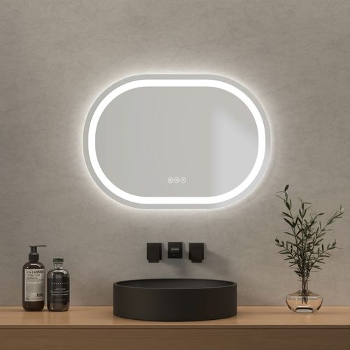 Miroir LED Salle De Bain Ovale 70x50cm Tactile Anti Buée Éclairage LED 3 Couleurs