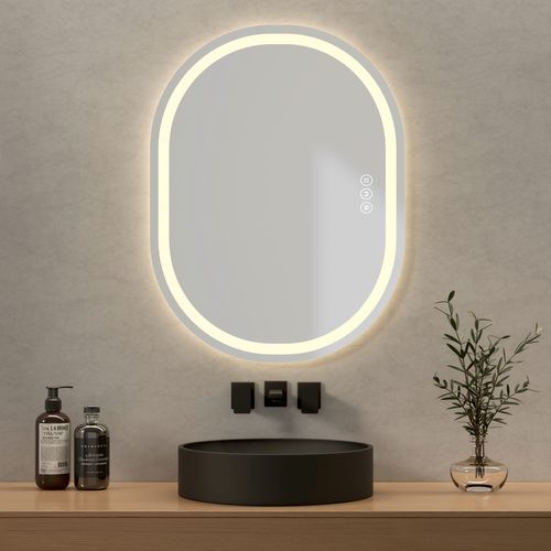 Miroir LED Salle De Bain Ovale 80x60cm Tactile Anti Buée Éclairage LED 3 Couleurs