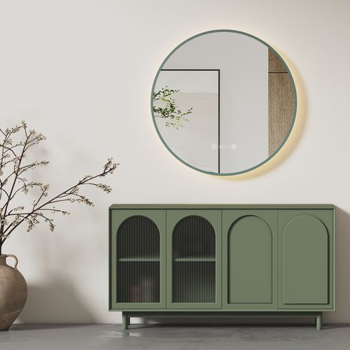 Miroir Lumineux Salle De Bain Rond 60cm Anti Buée Horloge Température Neutre Vert Foncé