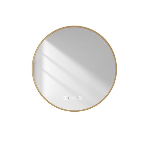 LED Miroir Lumineux Salle De Bain Rond 60cm Anti Buée Horloge Température Neutre Doré