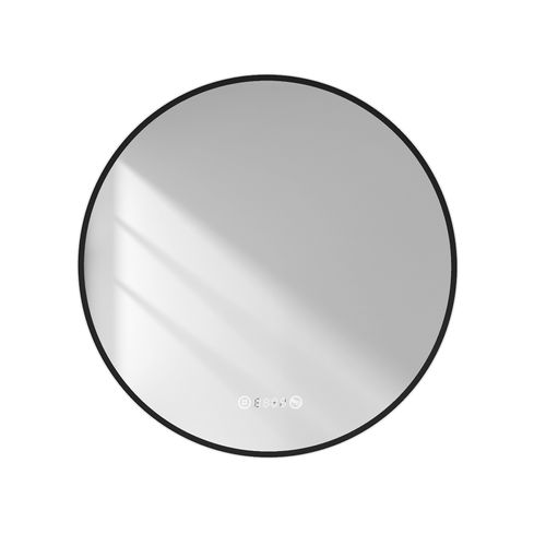 Miroir LED Lumineux Salle De Bain Rond 80cm Anti Buée Horloge Température Neutre Noir