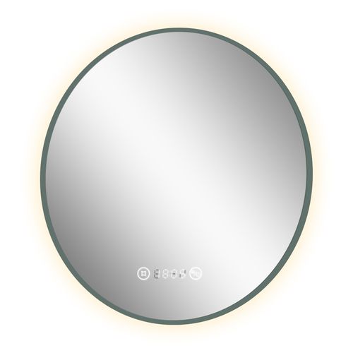 Miroir Lumineux Salle De Bain Rond 80cm Anti Buée Horloge Température Neutre Vert Foncé