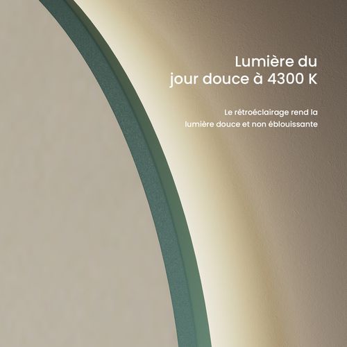 Miroir Lumineux Salle De Bain Rond 80cm Anti Buée Horloge Température Neutre Vert Foncé