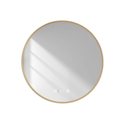 LED Miroir Lumineux Salle De Bain Rond 80cm Anti Buée Horloge Température Neutre Doré