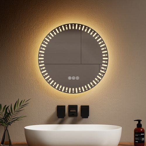 Miroir LED Salle De Bain 50 Cm Anti-buée Tactile 3 Couleurs De Lumière Réglables