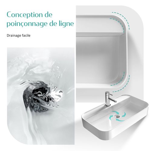 Vasque à Poser Rectangulaire 60x40x11cm Céramique Blanc Brillant Avec Trou Robinet