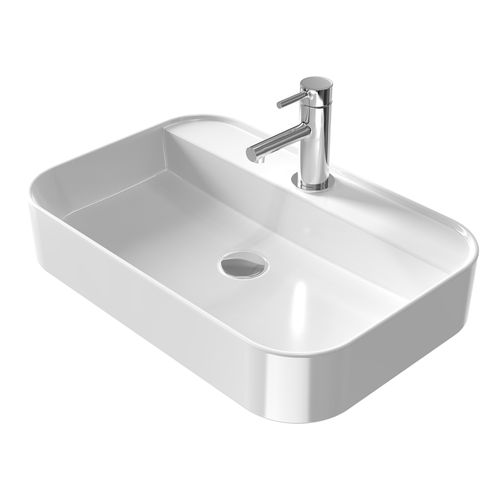 Vasque à Poser Rectangulaire 60x40x11cm Céramique Blanc Brillant Avec Trou Robinet