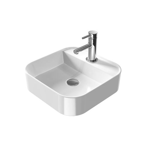 Vasque à Poser Rectangulaire 40x40x11cm Céramique Blanc Brillant Avec Trou Robinet