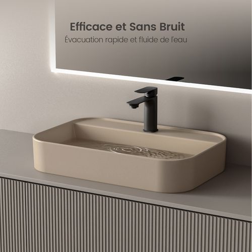 Vasque à Poser Rectangulaire 60x40x11cm Céramique Beige Mat Avec Trou Robinet