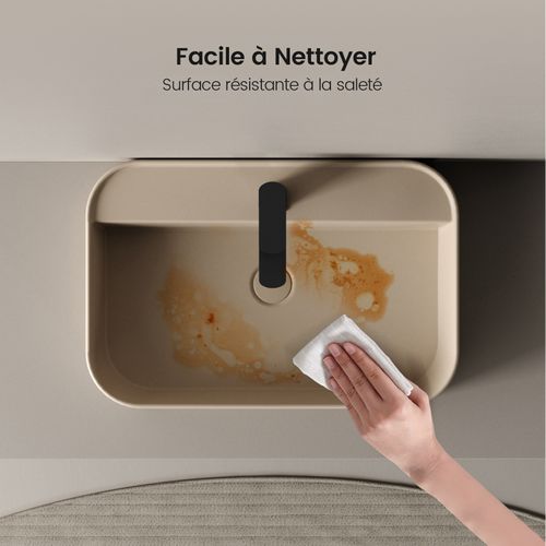 Vasque à Poser Rectangulaire 60x40x11cm Céramique Beige Mat Avec Trou Robinet