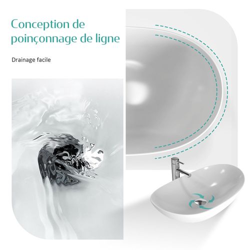 Vasque à Poser Ovale 61,5x36x15,5 Cm Céramique Blanc Brillant Avec Trou Robinet