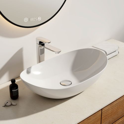 Vasque à Poser Ovale 61,5x36x15,5 Cm Céramique Blanc Brillant Avec Trou Robinet