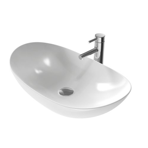 Vasque à Poser Ovale 61,5x36x15,5 Cm Céramique Blanc Brillant Avec Trou Robinet