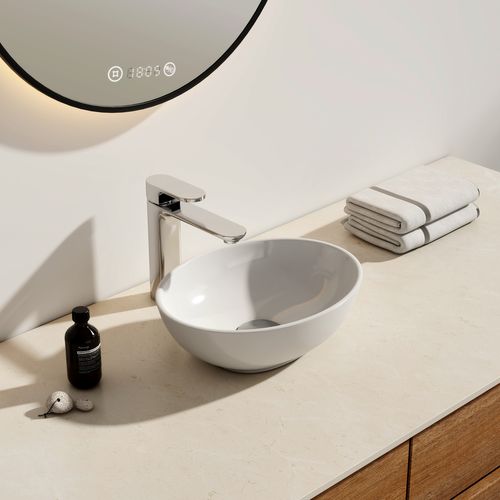 Vasque à Poser Ovale 35x27x11 Cm Céramique Blanc Brillant Avec Trou Robinet