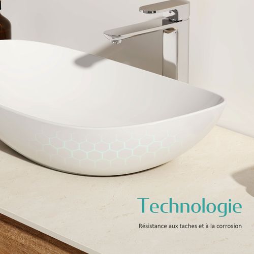 Vasque à Poser Ovale 35x27x11 Cm Céramique Blanc Brillant Avec Trou Robinet
