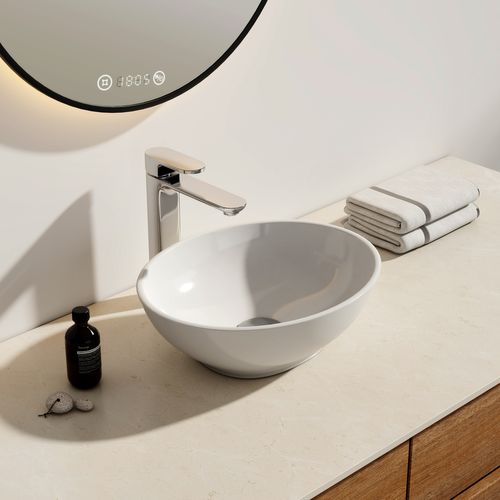 Vasque à Poser Ovale 41,5x33,5x13cm Céramique Blanc Brillant Avec Trou Robinet