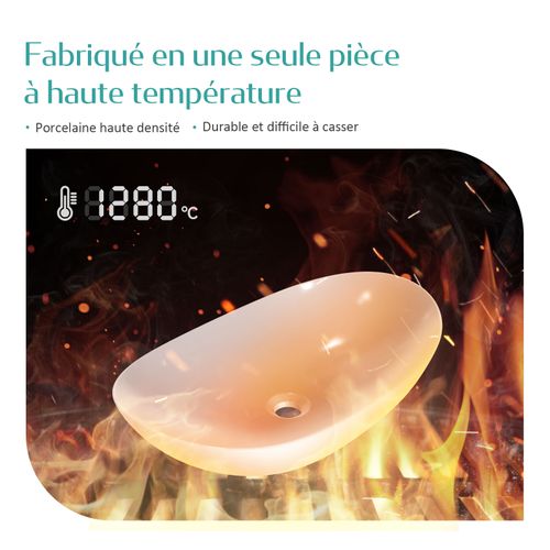 Vasque à Poser Ovale 41,5x33,5x13cm Céramique Blanc Brillant Avec Trou Robinet