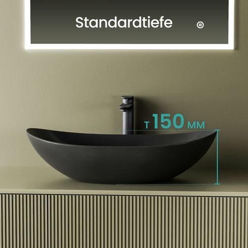 Vasque à Poser Ovale 61,5 X 36 X 15,5 Cm Céramique Noir Mat Avec Trou Robinet
