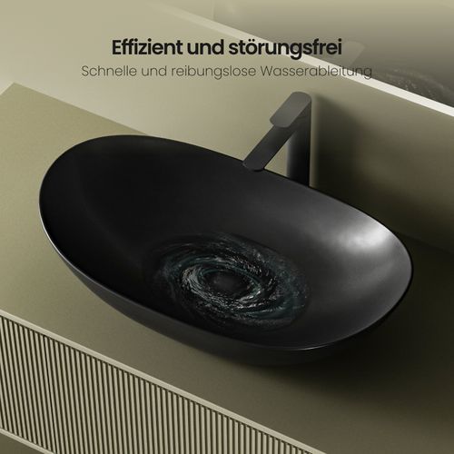 Vasque à Poser Ovale 61,5 X 36 X 15,5 Cm Céramique Noir Mat Avec Trou Robinet