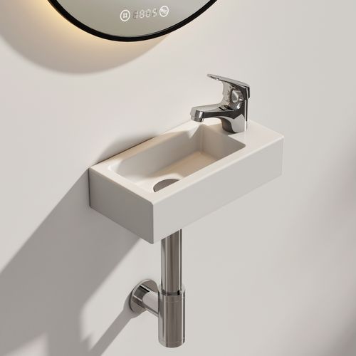 Vasque Suspendue Rectangulaire 36,5x18x9cm Céramique Blanc Brillant Avec Trou Robinet