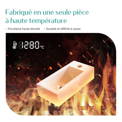 Vasque Suspendue Rectangulaire 36,5x18x9cm Céramique Blanc Brillant Avec Trou Robinet
