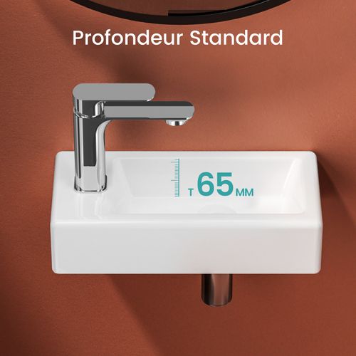 Vasque Suspendue Rectangulaire 36,5x18x9cm, Céramique, Blanc Brillant, Trou De Robinet à Droite