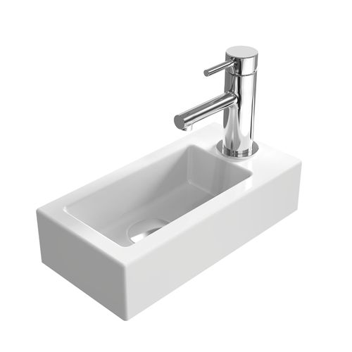 Vasque Suspendue Rectangulaire 36,5x18x9cm, Céramique, Blanc Brillant, Trou De Robinet à Droite