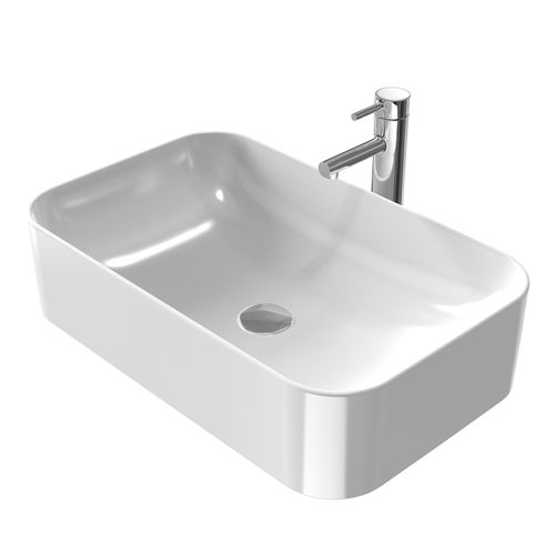 Vasque à Poser Rectangulaire 61x38x15 Cm Céramique Blanc Brillant Avec Trou Robinet