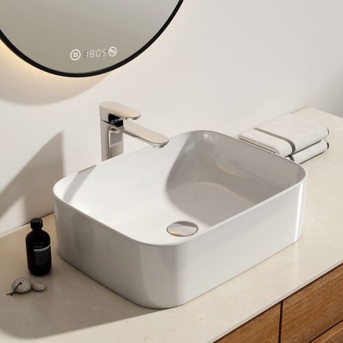Vasque à Poser Rectangulaire 50,5x38x15 Cm Céramique Blanc Brillant Avec Trou Robinet