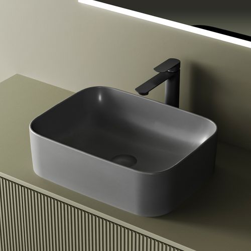 Vasque à Poser Rectangulaire 50,5x38x15 Cm Céramique Gris Foncé Mat Avec Trou Robinet