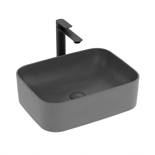 Vasque à Poser Rectangulaire 50,5x38x15 Cm Céramique Gris Foncé Mat Avec Trou Robinet