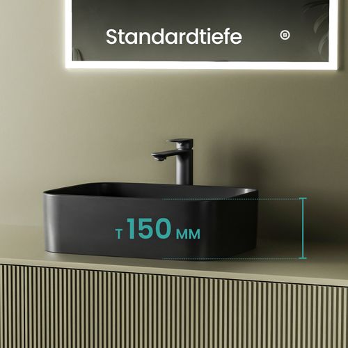 Vasque à Poser Rectangulaire 61x38x15 Cm Céramique Gris Foncé Mat Avec Trou Robinet