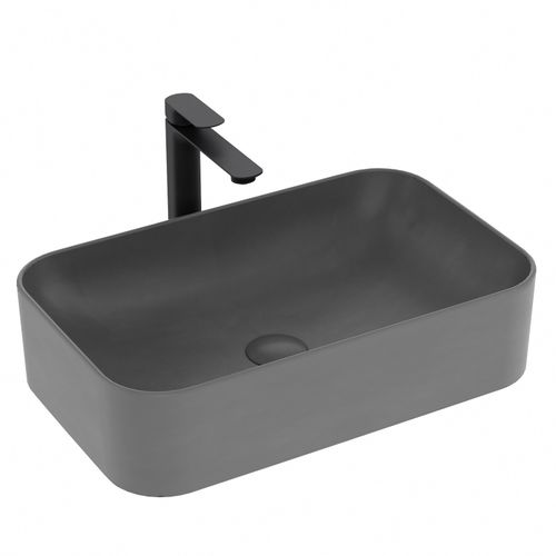 Vasque à Poser Rectangulaire 61x38x15 Cm Céramique Gris Foncé Mat Avec Trou Robinet